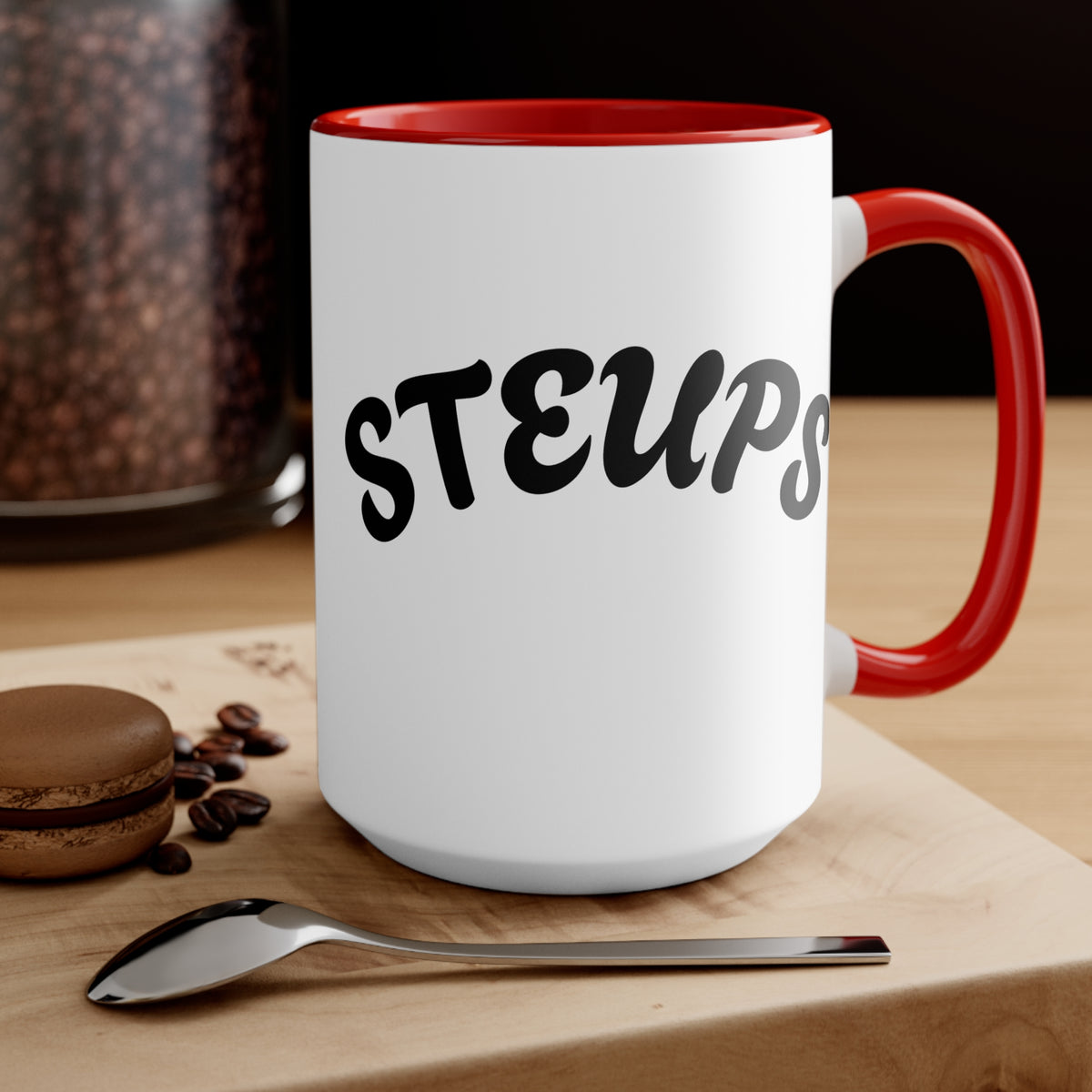 Accent Mug — Sarcastic Cartoon Kid "Steups" Coffee Cup (Pink Interior)