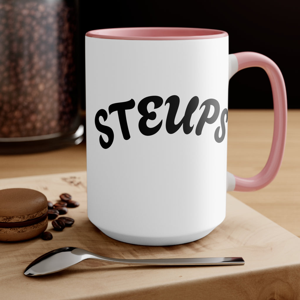 Accent Mug — Sarcastic Cartoon Kid "Steups" Coffee Cup (Pink Interior)