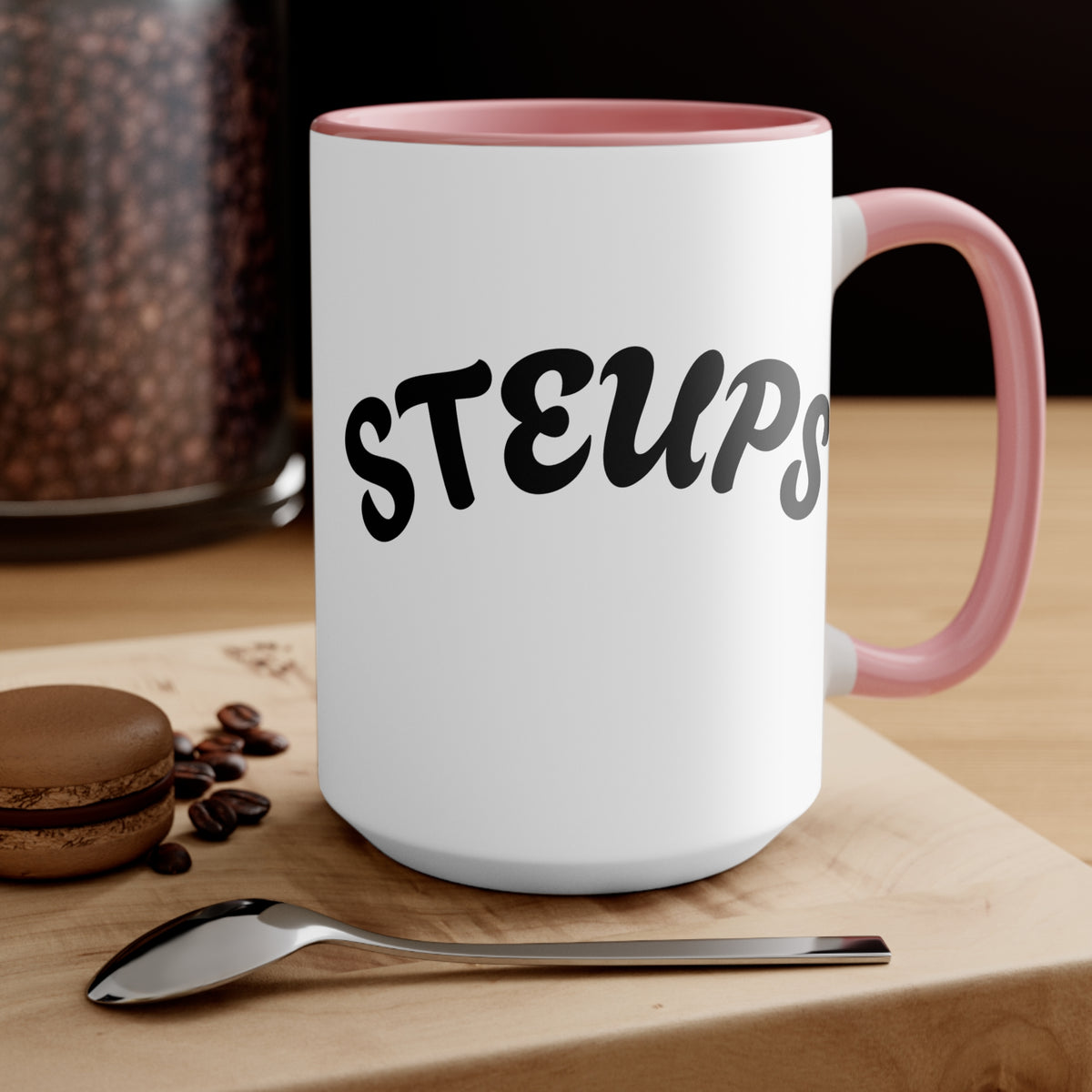 Accent Mug — Sarcastic Cartoon Kid "Steups" Coffee Cup (Pink Interior)