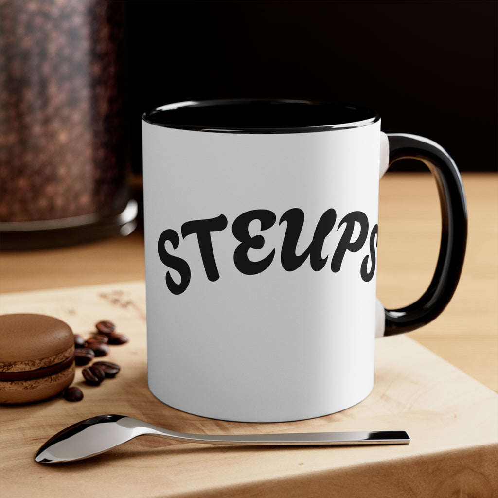 Accent Mug — Sarcastic Cartoon Kid "Steups" Coffee Cup (Pink Interior)