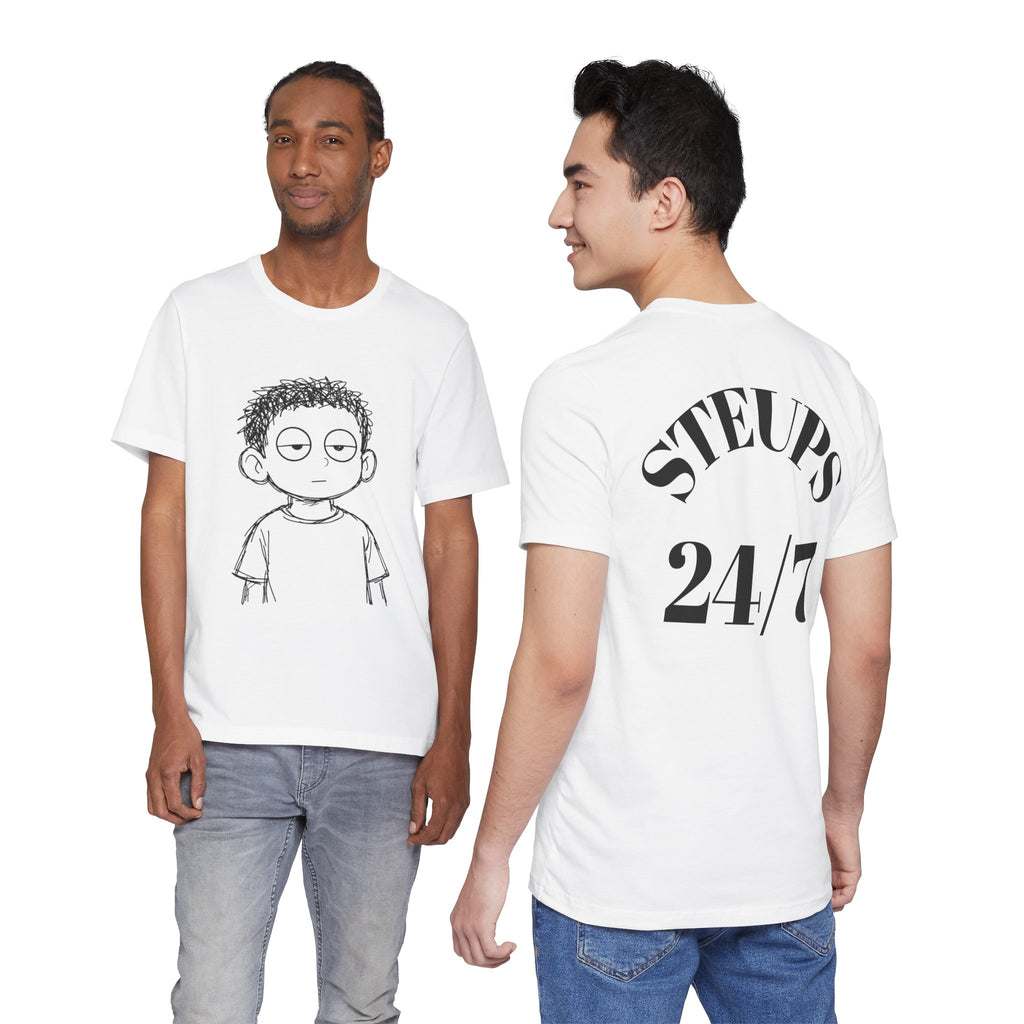 T‑Shirt — '24/7 Steups' Minimal Cartoon Face Graphic Tee