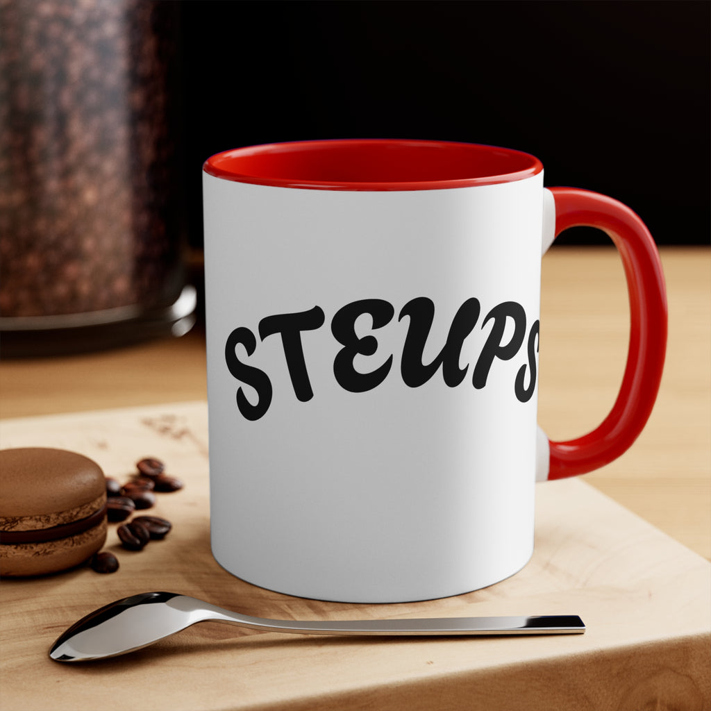 Accent Mug — Sarcastic Cartoon Kid "Steups" Coffee Cup (Pink Interior)