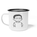 Enamel Camp Cup — 'Stern Kid' Minimalist Black & White Camping Mug